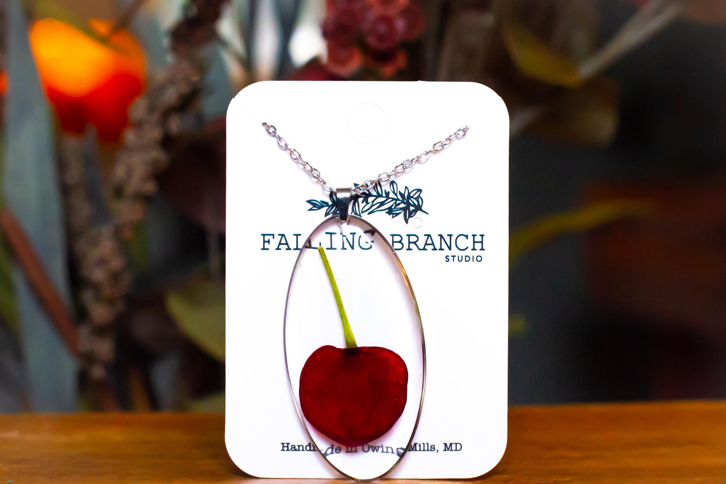 Real Pressed Cherry Necklace - Dainty Boho Minimalist Fruit Pendant - Handmade Epoxy Resin Jewelry - Unique Gift for Nature Lovers