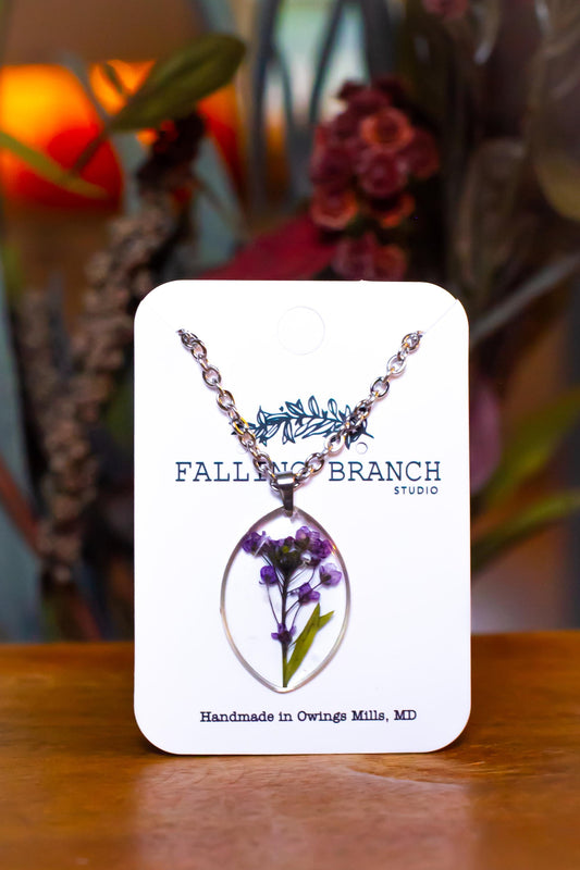 Real Alyssum Necklace - Handmade Resin Jewelry with Dried Flowers - Nature-Inspired Gift for Her